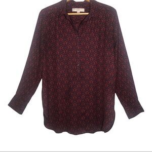 LOFT BLOUSE, Red/Blue Pattern Size M